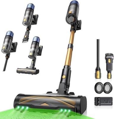 Proscenic P15+ Aspirapolvere Senza Fili 70Min/55Kpa/650W Scopa Elettrica Senza Fili Potente Autonomia Asta Telescopica Regolabile Design Autoportante Tecnologia GreenEye per Pavimenti e Tappeti