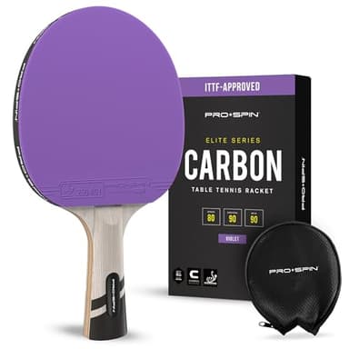 PRO-SPIN Racchetta da Ping Pong – Omologata ITTF in Fibra di Carbonio | Serie Elite a 7 Strati, Gomma Premium, Spugna da 2 mm e Custodia Protettiva (Viola, Confezione da 1)