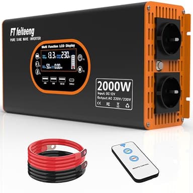 2000W inverter 12v 220v onda pura - trasformatore 12v di tensione Display LCD con 2 prese UE e 3 porte USB e una porta di tipo C,presa con telecomando per camper, auto e campeggio