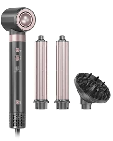 webeauty Doppia Tensione 4in1 Asciugacapelli Nuovo Aggiornamento, 110,000 GIRI/Min, 30M/S, Phon Capelli con Diffusore, Arricciacapelli Automatico, 500 Milioni di Ioni Negativi, Oro Rosa