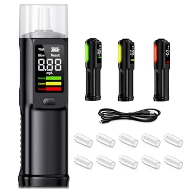 Etilometro Portatile Certificato Alcol Test : Professionale USB C Ricaricabile Alcol Tester con Display Digitale LCD - Precisione di Grado Alcoltest con 10 Bocchini per Uso Domestico e Professionale