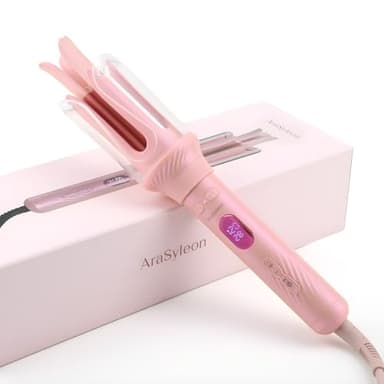 AraSyleon Arricciacapelli Automatico 3 Misure (28/32/40mm), Ceramica alla Turmalina a Ioni Negativi, 12 Temperature Regolabili (100-210°C), Arricciacapelli Automatico per Capelli Lunghi, Rosa