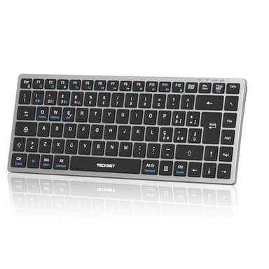 TECKNET Tastiera Bluetooth Ricaricabile, 4-Dispositivo (2.4G USB+3 BT), Mini Tastiera Wireless Italiana, Easy-Switch per Windows, MacOS, iOS, Android, Samsung Tablet, Smart TV, Italiano Layout QWERTY