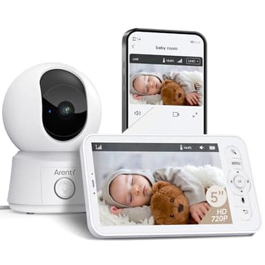 ARENTI 1080P Baby Monitor Video e Audio,Telecamera Bambini con Monitor 5 pollice,telecamera neonato PTZ a 360°,videocamera bambini con 720P schermo,Batteria 3350mAh,Controllo da App,Visione Notturna