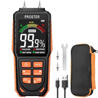 Proster Misuratore di Umidità Ricaricabile per Pareti con Display Tricolore con Avvisi Visivi e Sonori Rilevatore Professionale di Umidità per Legno Pareti Cemento e Materiali da Costruzione
