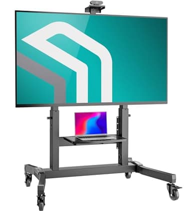 ONKRON Carrello Porta TV con Ruote 50-100 pollici, Carico Totale 130 kg, VESA 200x200-1000x600, Supporto TV da Pavimento Regolabile in Altezza e Inclinabile, Porta Televisore Mobile, Nero TS1991-B