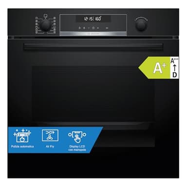 Bosch HBG578BB3 Serie 6, Forno da incasso, pulizia automatica con Pirolisi, Display LCD bianco, Funzione AirFry, 30 programmi automatici, Nero, 60 x 60 cm