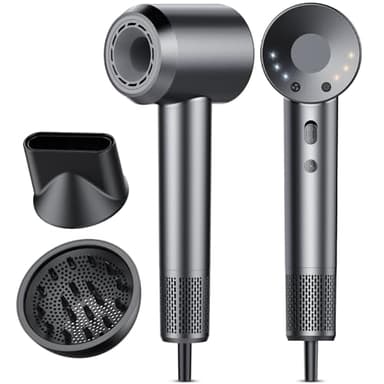 Asciugacapelli, 160.000 Giri/min Phon Capelli Professionale con 500 Milioni Ioni Negativi, 3 Velocità & 4 Temperature, Basso Rumore, Diffusore Magnetico e Ugello Inclusi