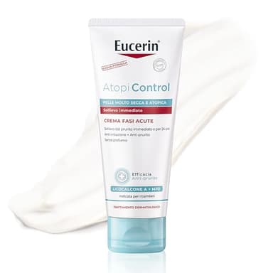Eucerin Atopi Control Crema Fasi Acute 100 ml, Crema dermatite atopica per il trattamento intensivo delle fasi acute, Trattamento eczema per un sollievo dal prurito per pelli secche e irritate