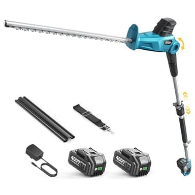 SEESII Tagliasiepi Telescopico a Batteria 50 cm – Tagliasiepi Elettrico con Lama Doppia Azione da, Asta Telescopica 2,4 m, 2 Batterie 4000 mAh, Testa Girevole, Forbici per Siepi e Arbusti