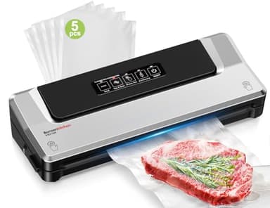 Bonsenkitchen Macchina Sottovuoto per Alimenti 4 in 1 - Macchina Sottovuoto per La Cottura Sottovuoto e La Conservazione di Alimenti Freschi, Con Modalità Vuoto Esterno, con 5 sacchetti sottovuoto