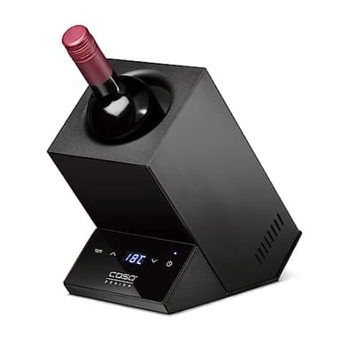 Caso WineCase One Black - Raffreddatore di vino dal design per una bottiglia, temperatura regolabile da 5 a 18 °C, adatto a bottiglie fino a 9 cm di diametro, con controllo touch, acciaio inox, nero