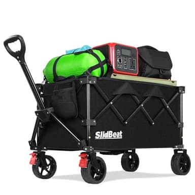 SLIDBEAT Carrello da Campeggio Portatile 120L, Carrello Spiaggia Ruote Grandi con Maniglia Regolabile, Carrello da Giardino Pieghevole Adatto a Tutti i Terreni