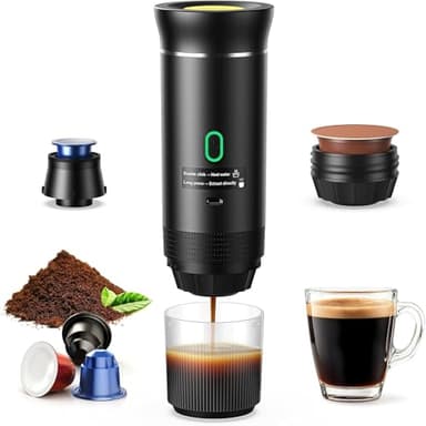 Macchina da Caffè Espresso Elettrica Portatile, Macchina Caffe Portatile 3 In 1 Macchina Caffe, 5 Minuti Auto-Riscaldamento, con USB-C, Compatibile con Piccole Capsule, Grandi Capsule, Caffe Macinato