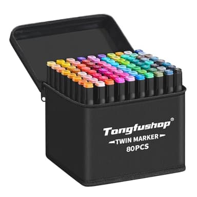 Tongfushop Marcatore 80+2 Colori, Pennarelli ad Alcool, Pennnarello a Doppia Punta, Marker Set con Borsa e Distanziatore, Adatti per Sketch, Colorare, Illustrazioni, Disegnare, Anime