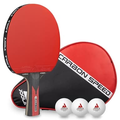 JOOLA Carbon Speed Racchetta da Ping Pong Professionale + 3 Palline + 1 Borsa Portable da tennis da tavolo, rosso/nero, 5pz