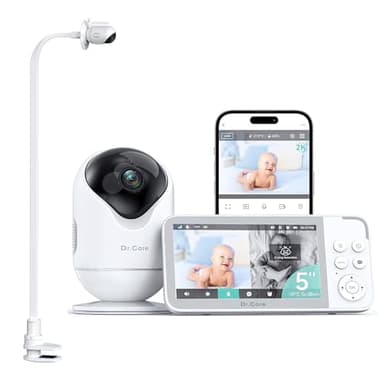 Dr.Care VistaView Baby Monitor WiFi Con Sostegno, 5”1080P Schermo Diviso & 2K/3MP Telecamera, APP Mobile, 5000mAh Batteria, HD Visione Notturna, Allarmi Pianto e Movimento, Audio Bidirezionale, 390m