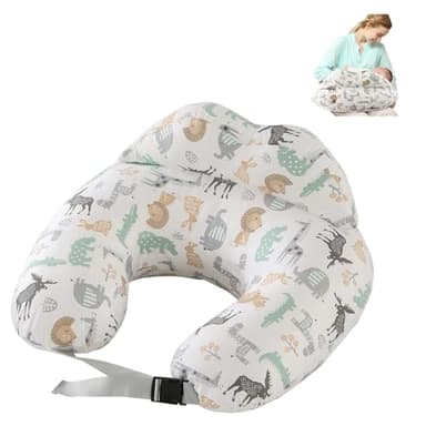 TOPCHANCES Cuscino Per Allattamento,Cuscino Gravidanza Multiuso Con Rivestimento In Cotone100% Cuscino Per Per L'allattamento Al Seno A Forma Di U,Cuscino Neonato Lavabile(Animal World)