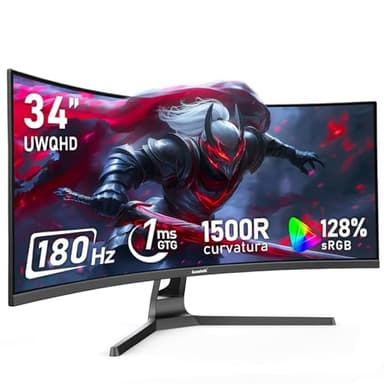 Gawfolk Monitor Ultrawide Da 34 Pollici 1500R Curvo 180Hz Monitor Per Computer Da Gioco, 21:9 UWQHD (3440x1440),128% sRGB,Adaptive Sync,HDR,Angolo di visione 178°,HDMI、Display Port,VESA75×75MM - Nero