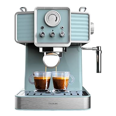 Cecotec Macchina da Caffè Espresso Power Espresso 20 Tradizionale Light Blue. 1350 W, Espresso e Cappucicno, 20 Bar e Thermoblock, Vaporizzatore, Manometro, Design Vintage, Capacità 1,5 Litri