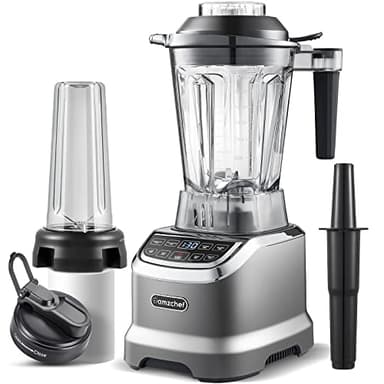 AMZCHEF 2-IN-1 Frullatore Professionale 2000W con Contenitore da 1850 ml e 600 ml per Due Modalità di Frullatura - 2000W Frullatore Tritatutto Multifunzione con Tamper e 6 Lame - Grigio Opaco