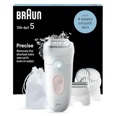 Braun Silk-épil 5- Epilatore Elettrico Donna Per Una Epilazione Semplice, Wet & Dry, Pelle Liscia a Lungo, Con Testine Per Rasoio Elettrico Donna, Idea Regalo, 5-060, Bianco/Rosa