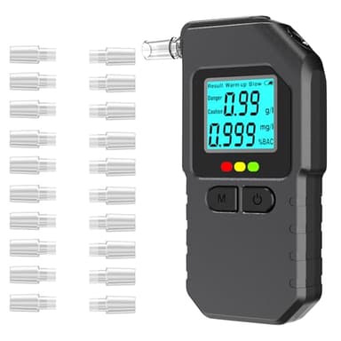 Super Barley Etilometro Portatile Certificato, Professionale Alcol Test, Digitale Etilometro con Display Schermo LED, con 20 Bocchette, per Uso Personale Famiglia e Professionale