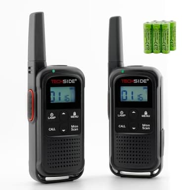 TechSide TS-T3 Go Ricetrasmittente PMR446, 16 Canali, Portata 10 km, Ricarica USB-C, con batterie ricaricabili, Torcia LED, 2 Pezzi Ver.2