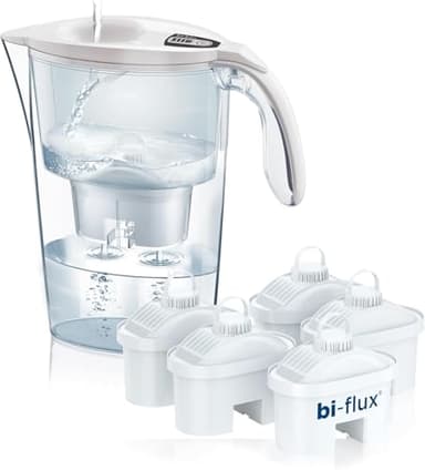 LAICA Stream Line Caraffa Filtrante - 2,3L - Bianca - Timer Digitale - 6 Filtri bi-flux Inclusi, Preserva i Sali Minerali Utili all'Organismo e Riduce Cloro e Metalli Pesanti - Made in Italy