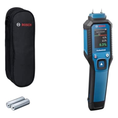 Bosch Professional Igrometro GMP 1-13 (con pin di misurazione, misura 37 tipi di legno e 10 materiali da costruzione, protezione IP65, LCD ad alto contrasto, 2 batterie AA, custodia)
