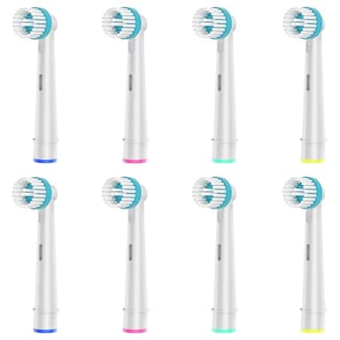 8 testine Ortho Care, compatibili con spazzolino elettrico Braun Oral B per una pulizia precisa intorno alle parentesi graffe.