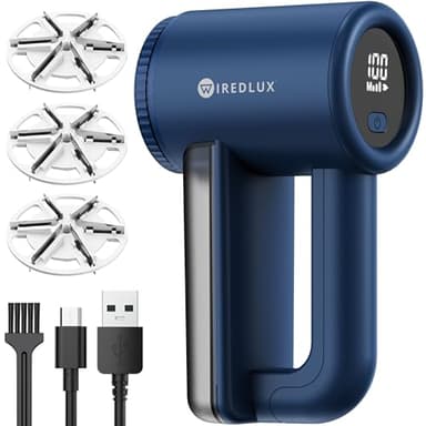 Levapelucchi Elettrico WiredLux - Levapelucchi Ricaricabile per Vestiti e Mobili - 3 Velocità Regolabili, Spazzola a 6 Lame, Display a LED, Ricarica USB (Blu)