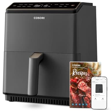 COSORI Friggitrice ad Aria, Air Fryer 6,4 Litri, Forno Elettrico, Doppia Resistenza, Connessione Wifi, 11 Funzioni Preimpostate, Libro&APP Ricette, 1700W, P585S Grigio Scuro