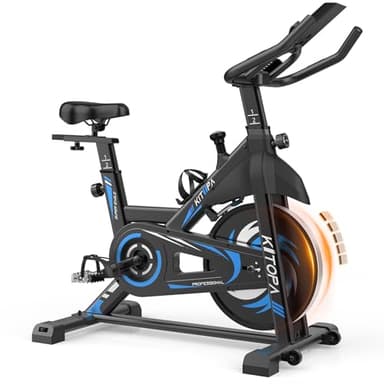 Kitopa Cyclette da Casa, Cyclette Professionale Magnetica con APP, Volano da 15 kg, Schermo Monitoraggio, Supporto Tablet, Capacità di Peso 150 kg