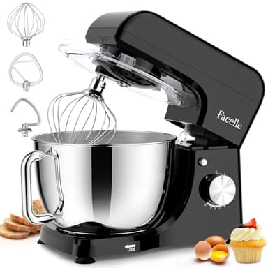 Impastatrice Planetaria Professionale, 1300W, 10 Velocità e Funzione Pulse, Contenitore Inox 5.5 L, Piedini antiscivolo, Coperchio con apertura, Uncino, Mescolatore, Frusta sbattitrice