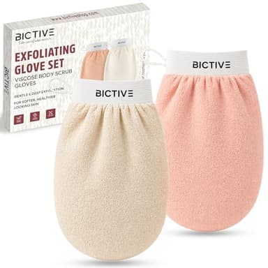 BICTIVE 2x Guanto Esfoliante per il Corpo da Doccia. Guanto di Crine e Kessa Hammam Realizzato con Fibre di Origine Vegetale. Ammorbidisce e Migliora L'aspetto della Pelle. Viso e Corpo Scrub.