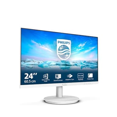Philips Monitor 241V8AW Full HD da 24 pollici, altoparlante integrato, senza sfarfallio (1920 x 1080, 100 Hz, VGA, HDMI) bianco