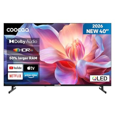 coocaa 40 Pollici Smart TV, QLED Televisore, Full HD, HDR 10, Dolby Audio, 1.5GB RAM Upgrade, Low Blue Light DVB-T/T2/C/S/S2 CI+ HEVC Main10, (40CTQH38Z, 2026 Nuovo Modello)