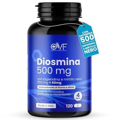 OVF Diosmina Esperidina 120 cps da 500mg (2cps per 1000mg) Integratori per Vene Varicose Capillari e Microcircolo, Integratore Circolazione Gambe con Mirtillo Nero, Ideale come Drenante Gambe Gonfie