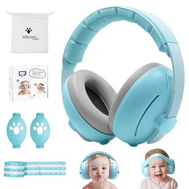 HyAdierTech 2 in 1 Cuffie Neonato Antirumore,Protettori Acustici per Neonati,Regolabili Cuffie Protezione Dormire Bambini,Archetto Regolabile,Ideale per il Sonno,Viaggi,Feste,Fino a 48 Mesi (blu)