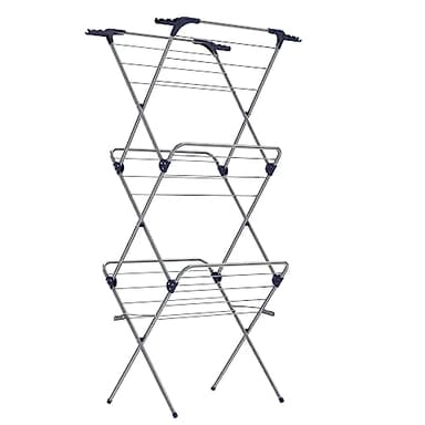 SONGMICS Stendibiancheria Verticale a Torre, Stendino Pieghevole e Salvaspazio, Struttura in Acciaio, 42 x 62,5 x 150 cm, Stenditura di 15 m, Uso Interno ed Esterno, Grigio LLR715G01
