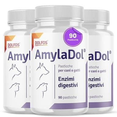Pets Dolfos AmylaDol Enzimi digestivi Naturali Confezione da 3 - Amilasi, Lipasi e Proteasi. Alimento complementare dietetico in Caso di disturbi digestivi dei Cani e dei Gatti