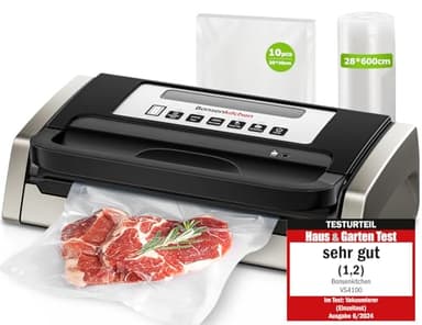 Bonsenkitchen Macchina Sottovuoto per Alimenti, Potente e Silenziosa, Tecnologia Globefish per Lavoro Continuo, Design con Maniglia Bloccata, Taglierina Incorporata, Nero