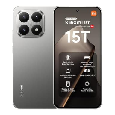 Xiaomi 15T, Smartphone 12+256GB, Display da 6,83" 120Hz, MediaTek Dimensity 8400-Ultra, Obiettivo ottico Leica Summilux da 50MP, 5500mAh, Garanzia 2 Anni, Titanio, Caricabatterie non incluso
