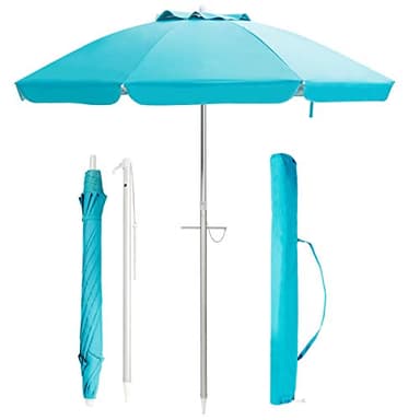 KOMFOTTEU Ombrellone da Spiaggia 200cm, Parasole da Giardino Protezione Solare UV50+, Pieghevole & Leggero, Ombrellone da Balcone con Borsa, per Patio, Campeggio, Piscina, Senza Base (Blu)