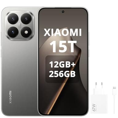 XIAOMI 15T, Smartphone 12+256GB, Display da 6,83" 120Hz, MediaTek Dimensity 8400-Ultra, Obiettivo ottico Leica Summilux 50MP, 5500mAh, Garanzia 2 anni, incluso 67W Charger,Grigio