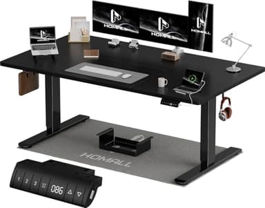 Homall Scrivania elettrica regolabile in altezza, 160 x 80 cm, due supporti telescopici estendibili, con piano diviso in quattro parti, scrivania per computer con funzione memoria