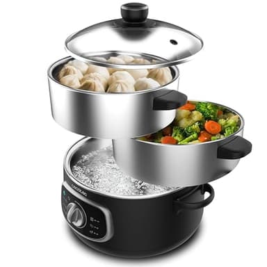 Cecotec Vaporiera Elettrica Vapovita Steelpot. Potenza 1300W, Contenitori Inox, Capacità 10L, Tempo Regolabile, Spegnimento Automatico, Facile Pulizia, Coperchio Speciale, Cucina Sana, Sicurezza