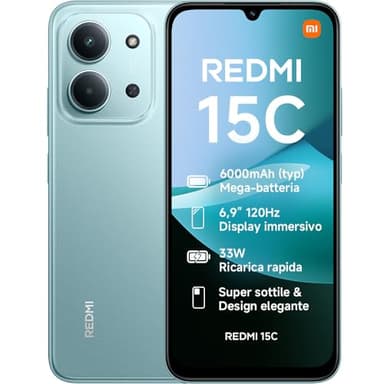 XIAOMI Redmi 15C, Smartphone 4+256GB, Display 6,9" 120Hz, 7,99mm, MediaTek Helio G81-Ultra, Dual camera da 50MP, Mega batteria da 6000mAh, Garanzia 2 anni, Verde, Caricabatterie non incluso