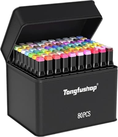 Tongfushop Marcatore 80 Colori, Pennarelli Professionali da Disegno, Alcool Marker, Pennarelli Doppia Punta con Base e Borsa per Adulti, Studenti, Schizzi, Colorare, Manga, Realizzazione di Carte